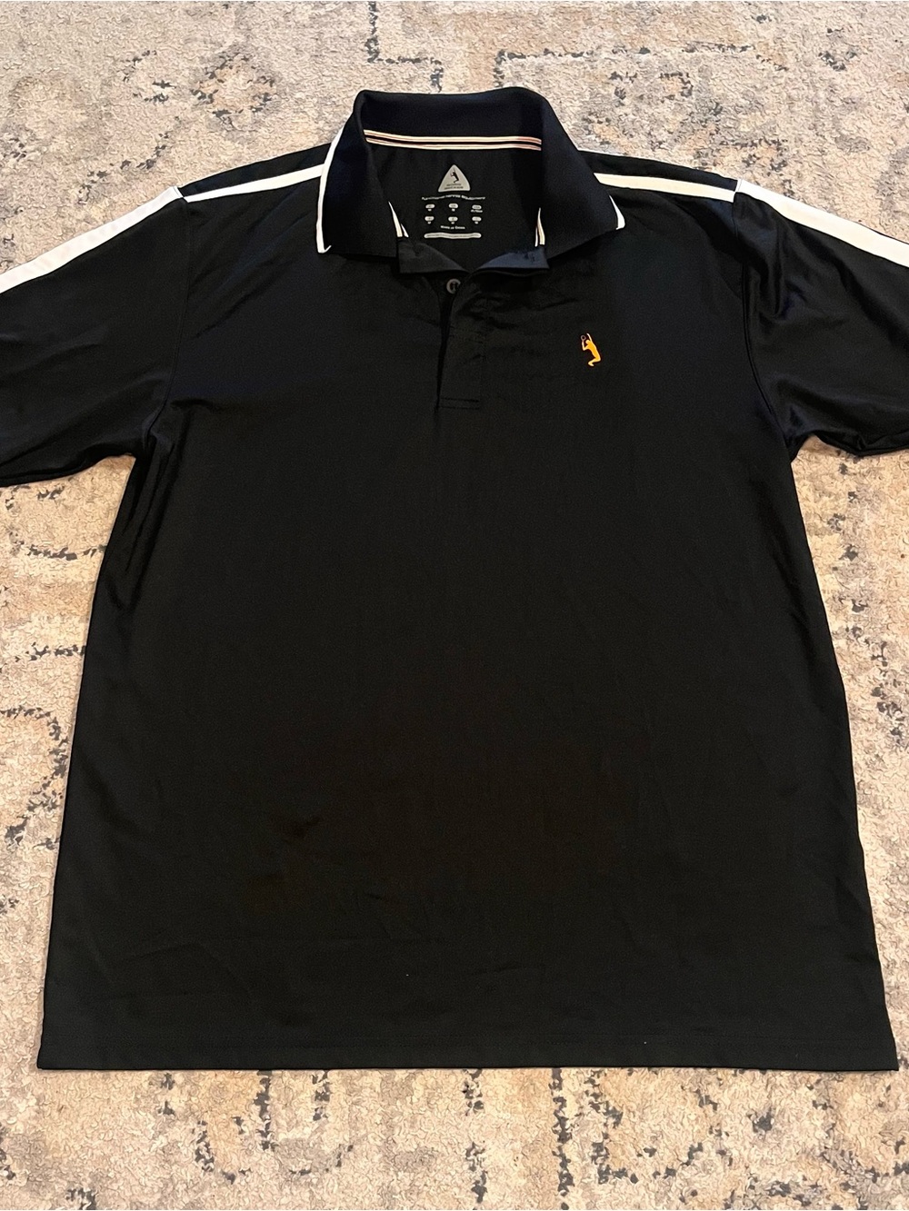 Men's Black Polo with White Shoulder Stripes